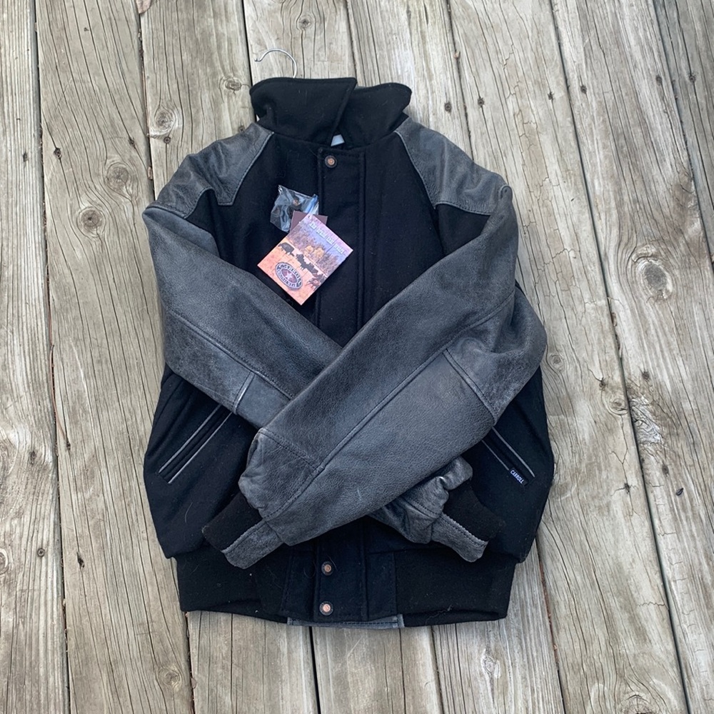 Carrol Original Wear black leather and wool jacket